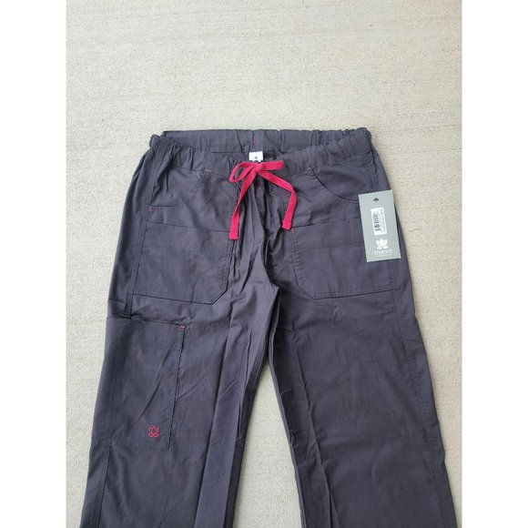 Maevn Women's Drawstring Utility Cargo Scrub Pants Charcoal/Pink Size S/M NWT - Picture 15 of 15